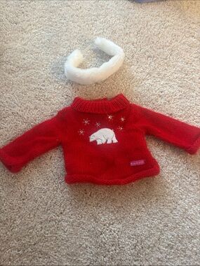 American Girl Red Knit Sweater with White Polar Bear Embroidery